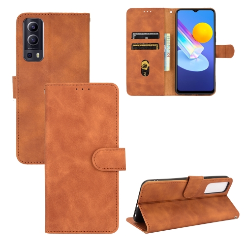 

For vivo Y72 5G / iQOO Z3 5G Solid Color Skin Feel Magnetic Buckle Horizontal Flip Calf Texture PU Leather Case with Holder & Card Slots & Wallet(Brown)