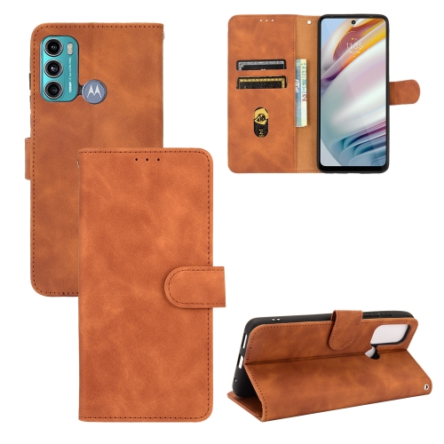 

For Motorola Moto G60 / G40 Fusion Solid Color Skin Feel Magnetic Buckle Horizontal Flip Calf Texture PU Leather Case with Holder & Card Slots & Wallet(Brown)