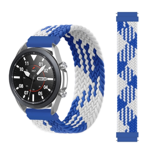 

For Samsung Galaxy Watch Active / Active2 40mm / Active2 44mm Adjustable Nylon Braided Elasticity Replacement Strap Watchband, Size:155mm(Blue White)