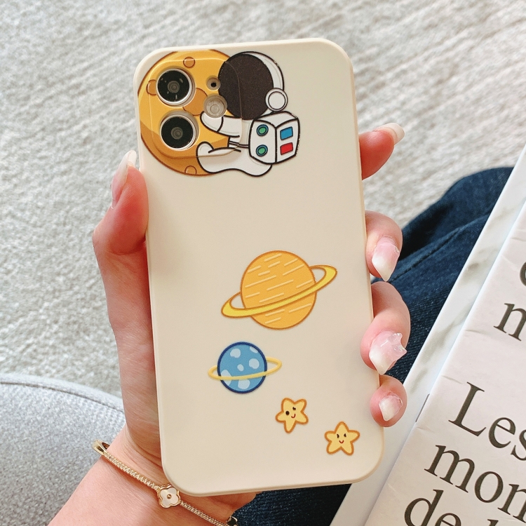 

Straight Edge Astronaut Planet Print Pattern TPU Protective Case For iPhone 12(White)