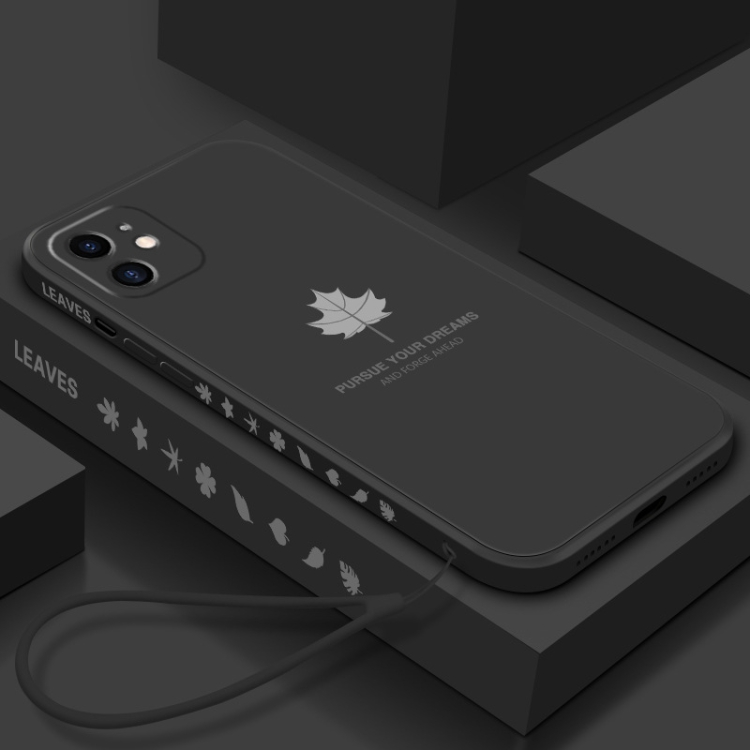 

Straight Edge Maple Leaf Pattern TPU Protective Case with Hand Strap For iPhone 11 Pro(Black)