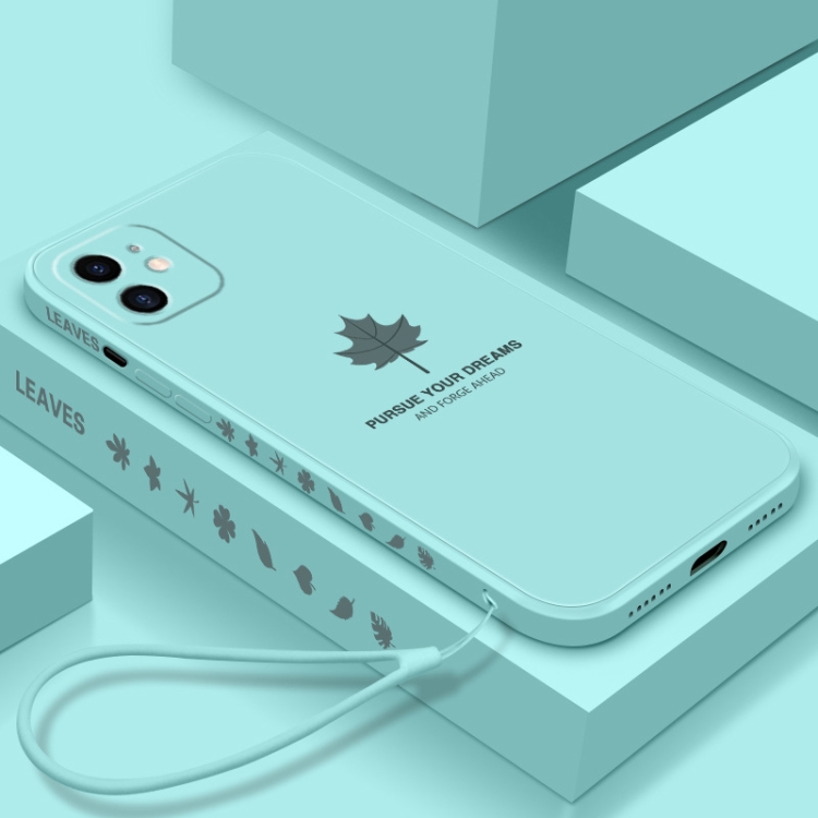 

Straight Edge Maple Leaf Pattern TPU Protective Case with Hand Strap For iPhone 12 Pro Max(Light Cyan)