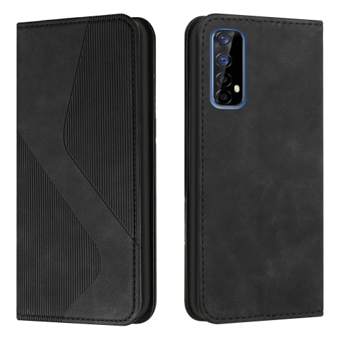 

For OPPO Realme 7 Skin Feel Magnetic S-type Solid Color Horizontal Flip Leather Case with Holder & Card Slot & Wallet(Black)