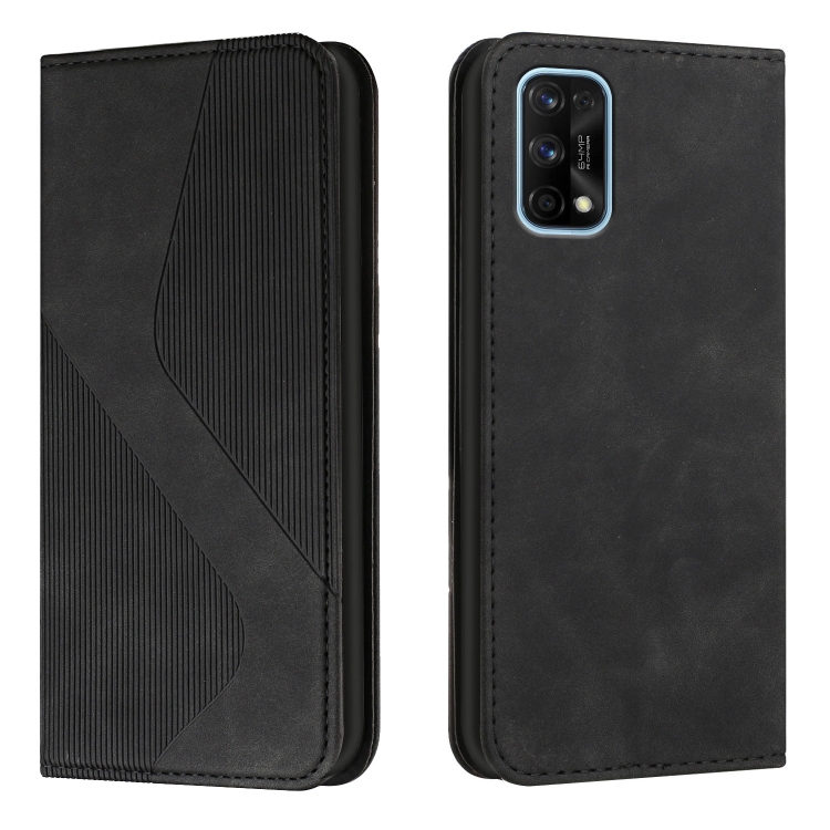 

For OPPO Realme 7 Pro Skin Feel Magnetic S-type Solid Color Horizontal Flip Leather Case with Holder & Card Slot & Wallet(Black)
