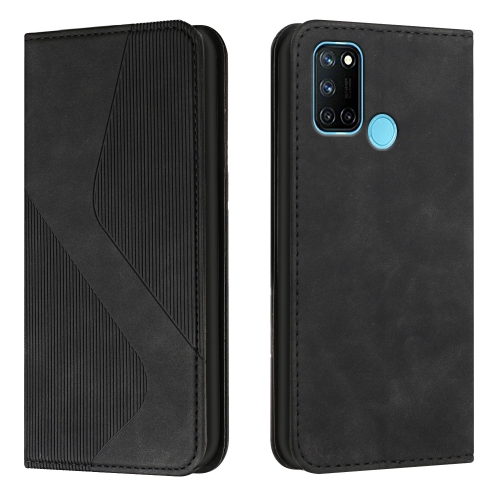 

For OPPO Realme 7i Skin Feel Magnetic S-type Solid Color Horizontal Flip Leather Case with Holder & Card Slot & Wallet(Black)