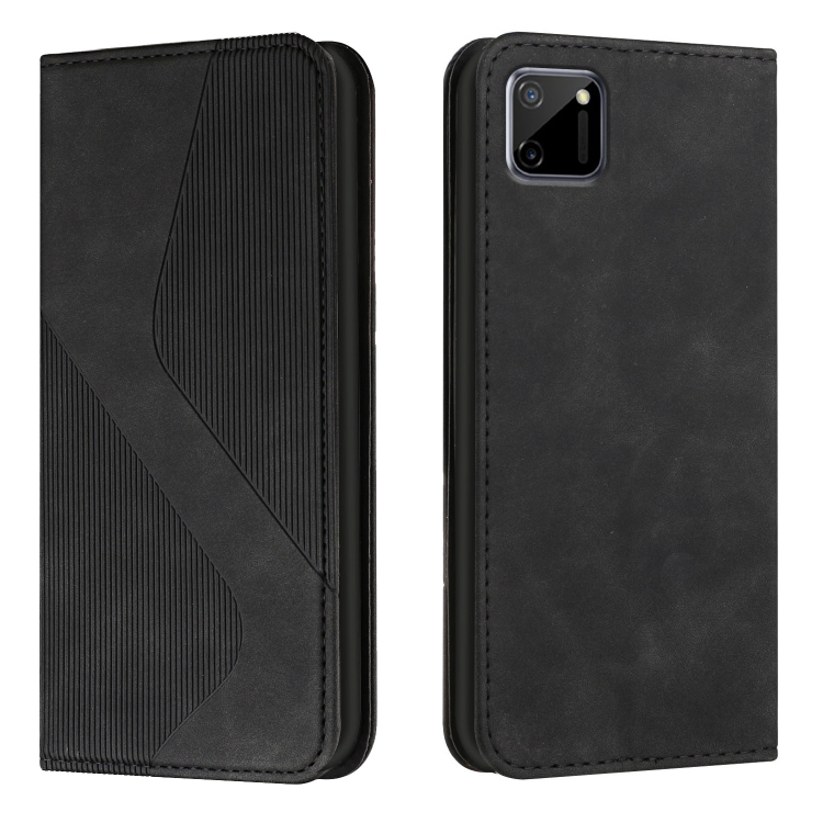 

For OPPO Realme C11 Skin Feel Magnetic S-type Solid Color Horizontal Flip Leather Case with Holder & Card Slot & Wallet(Black)