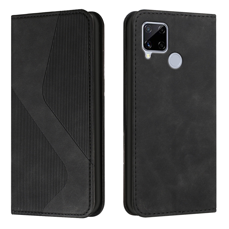 

For OPPO Realme C15 Skin Feel Magnetic S-type Solid Color Horizontal Flip Leather Case with Holder & Card Slot & Wallet(Black)