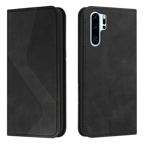 

For Huawei P30 Pro Skin Feel Magnetic S-type Solid Color Horizontal Flip Leather Case with Holder & Card Slot & Wallet(Black)