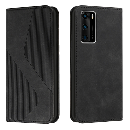 

For Huawei P40 Skin Feel Magnetic S-type Solid Color Horizontal Flip Leather Case with Holder & Card Slot & Wallet(Black)