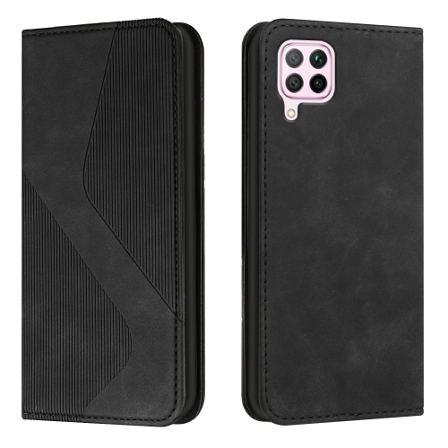 

For Huawei P40 lite Skin Feel Magnetic S-type Solid Color Horizontal Flip Leather Case with Holder & Card Slot & Wallet(Black)