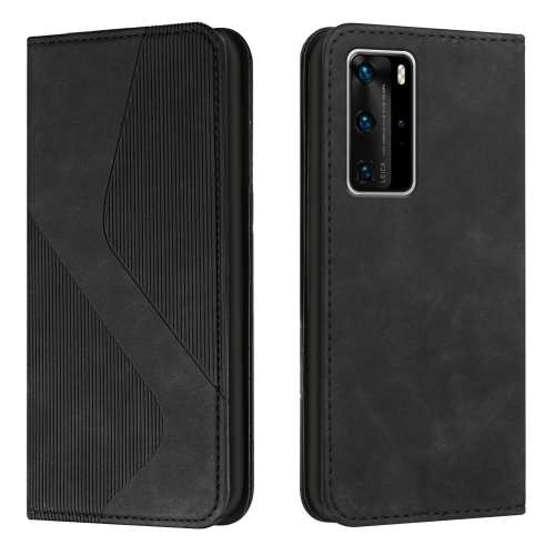 

For Huawei P40 Pro Skin Feel Magnetic S-type Solid Color Horizontal Flip Leather Case with Holder & Card Slot & Wallet(Black)