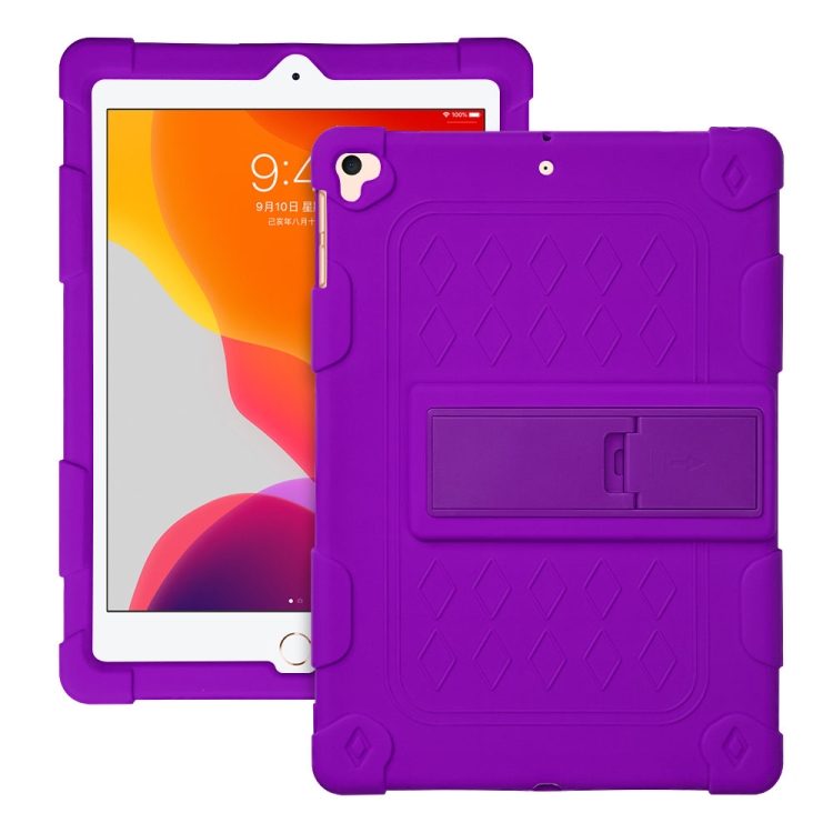 

All-inclusive Silicone Shockproof Case with Holder For iPad 9.7 2018/2017 / Air 2 / Air / Pro 9.7 2016(Purple)