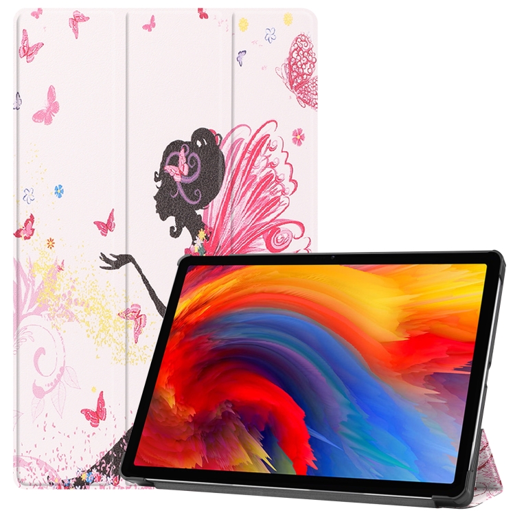

For Lenovo Pad Plus 11 2021 Colored Drawing Pattern Horizontal Flip Leather Case with Sleep Function & Three-folding Holder(Elf Girl)