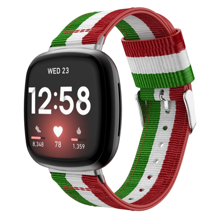

For Fitbit Versa 3 Nylon Replacement Strap Watchband(Green White Red)