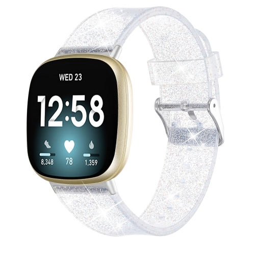 

For Fitbit Versa 3 Glitter Powder Silicone Replacement Strap Watchband(White)