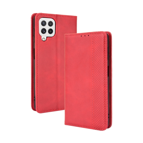 

For Samsung Galaxy A22 4G Magnetic Buckle Retro Crazy Horse Texture Horizontal Flip Leather Case with Holder & Card Slots & Photo Frame(Red)