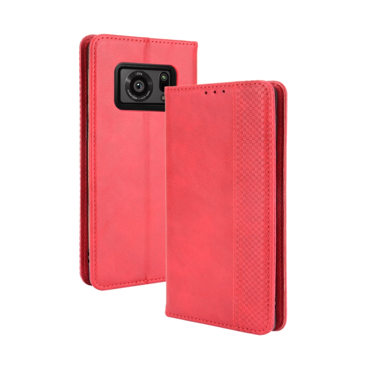 

For Sharp Aquos R6 Magnetic Buckle Retro Crazy Horse Texture Horizontal Flip Leather Case with Holder & Card Slots & Photo Frame(Red)