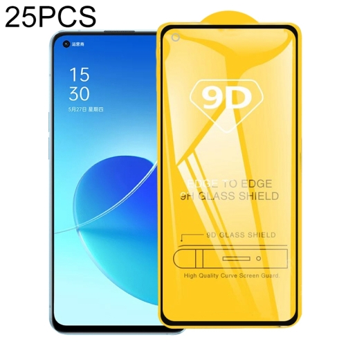 

For OPPO Reno6 5G 25 PCS 9D Full Glue Full Screen Tempered Glass Film