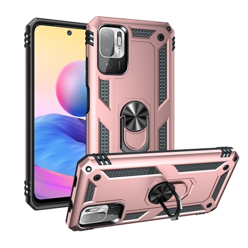 

For Xiaomi Redmi Note 10 5G Shockproof TPU + PC Protective Case with 360 Degree Rotating Holder(Rose Gold)