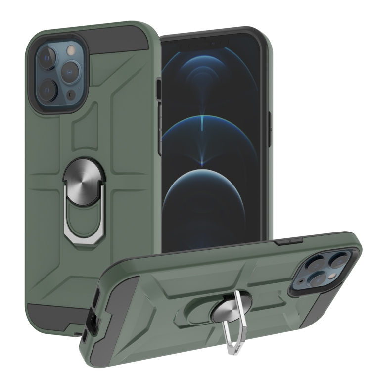 

War-god Armor TPU + PC Shockproof Magnetic Protective Case with Ring Holder For iPhone 12 / 12 Pro(Deep Green)