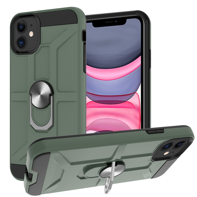 

War-god Armor TPU + PC Shockproof Magnetic Protective Case with Ring Holder For iPhone 11(Deep Green)