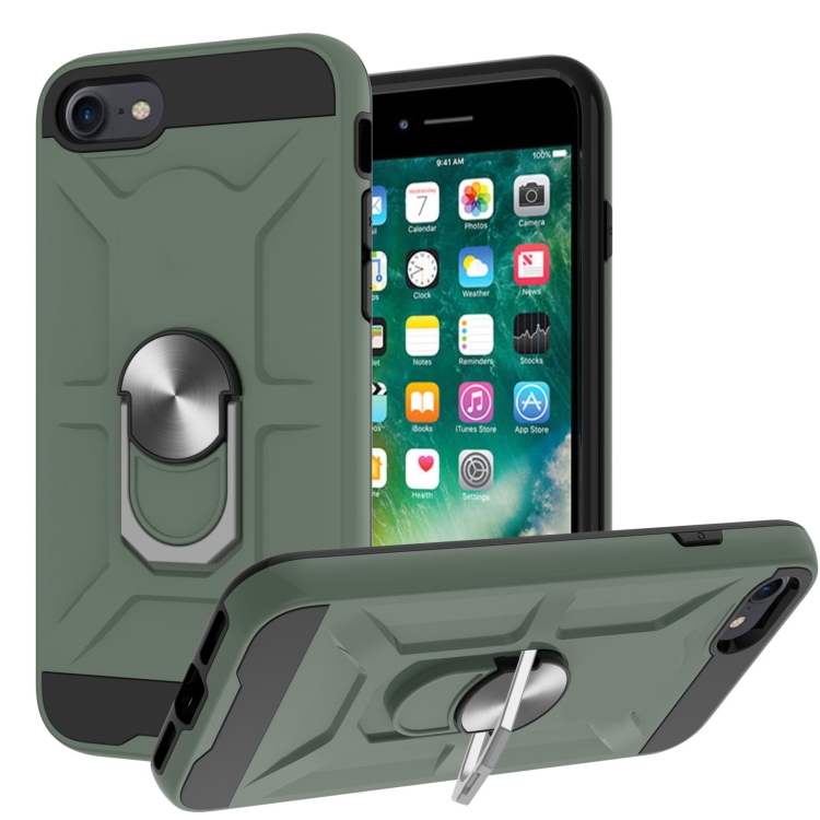 

War-god Armor TPU + PC Shockproof Magnetic Protective Case with Ring Holder For iPhone 8 / 7 / SE 2020(Deep Green)