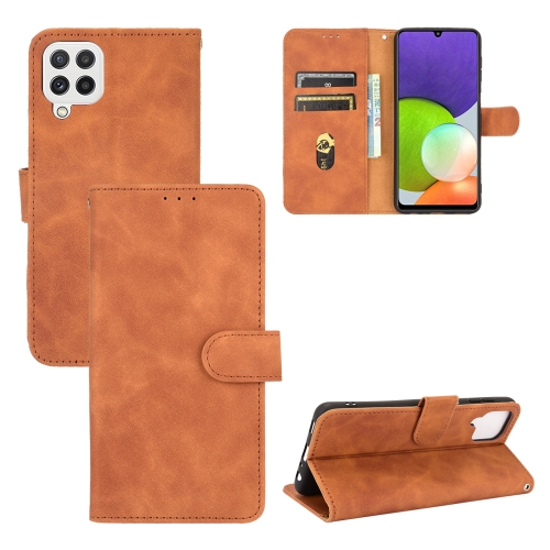 

For Samsung Galaxy A22 4G Solid Color Skin Feel Magnetic Buckle Horizontal Flip Calf Texture PU Leather Case with Holder & Card Slots & Wallet(Brown)