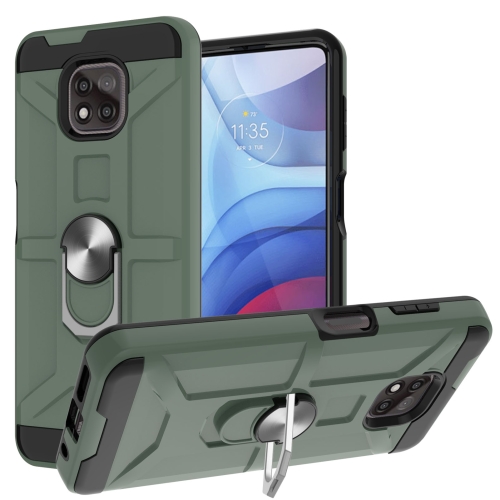 

For Motorola Moto G Power 2021 War-god Armor TPU + PC Shockproof Magnetic Protective Case with Ring Holder(Deep Green)