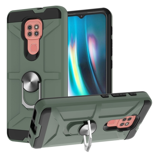 

For Motorola Moto G9/G9 Play/E7 Plus War-god Armor TPU + PC Shockproof Magnetic Protective Case with Ring Holder(Deep Green)