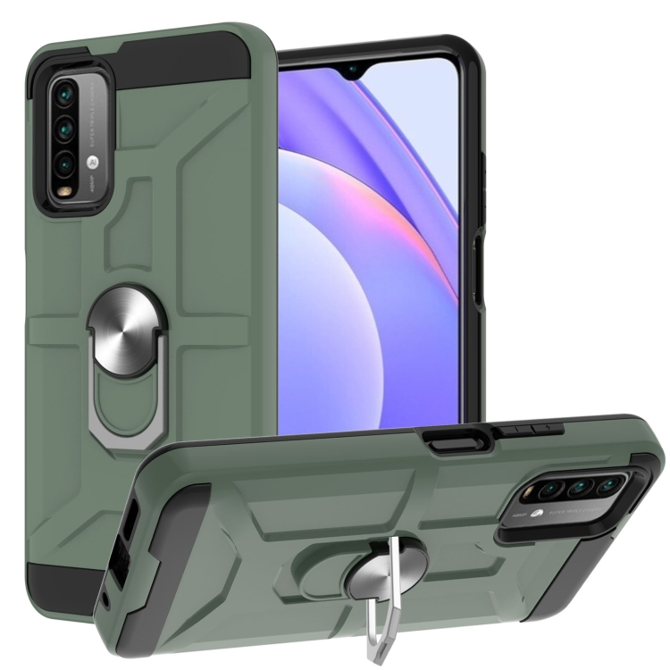 

For Xiaomi Redmi 9 Power / Note 9 4G / Poco M3 War-god Armor TPU + PC Shockproof Magnetic Protective Case with Ring Holder(Deep Green)