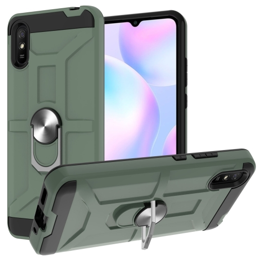 

For Xiaomi Redmi 9A War-god Armor TPU + PC Shockproof Magnetic Protective Case with Ring Holder(Deep Green)