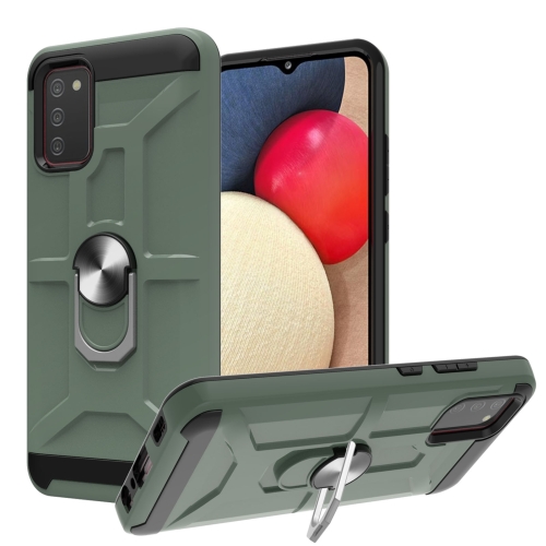 

For Samsung Galaxy A02s (166mm) War-god Armor TPU + PC Shockproof Magnetic Protective Case with Ring Holder(Deep Green)