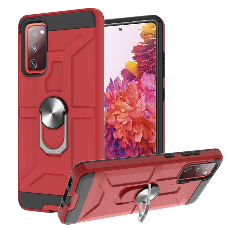 

For Samsung Galaxy S20 FE War-god Armor TPU + PC Shockproof Magnetic Protective Case with Ring Holder(Red)