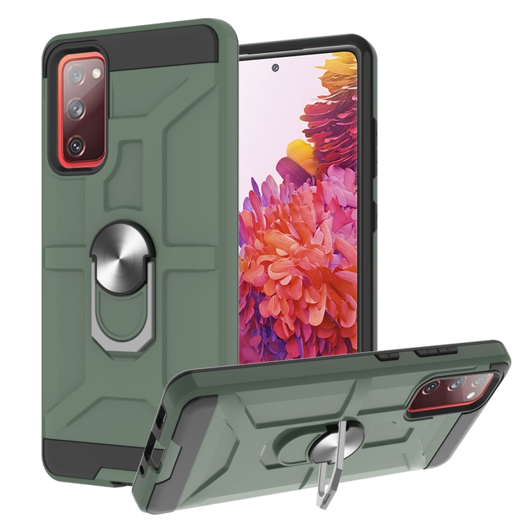 

For Samsung Galaxy S20 FE War-god Armor TPU + PC Shockproof Magnetic Protective Case with Ring Holder(Deep Green)