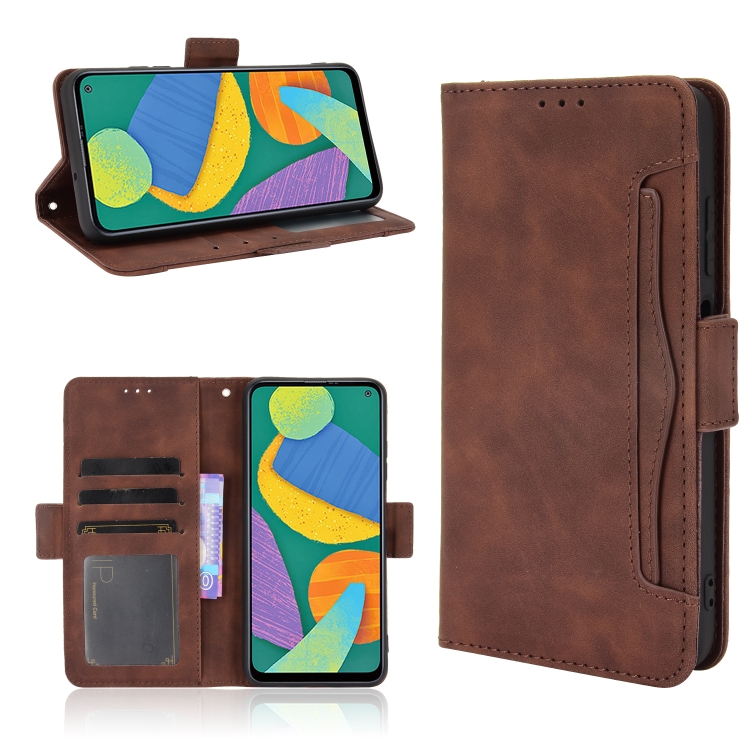 

For Samsung Galaxy F52 5G Skin Feel Calf Pattern Horizontal Flip Leather Case with Holder & Card Slots & Photo Frame(Brown)