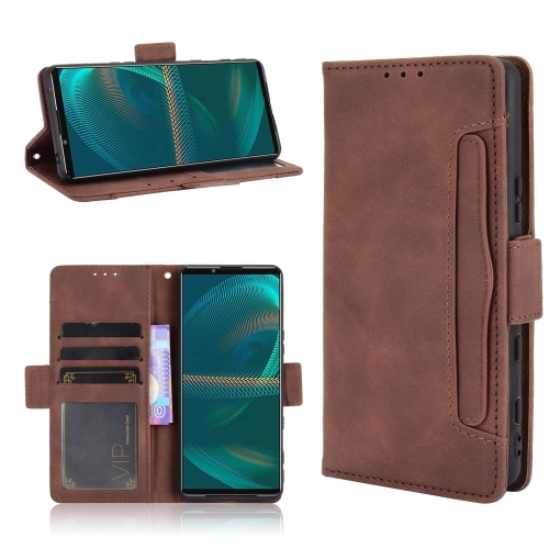 

For Sony Xperia 5 III Skin Feel Calf Pattern Horizontal Flip Leather Case with Holder & Card Slots & Photo Frame(Brown)