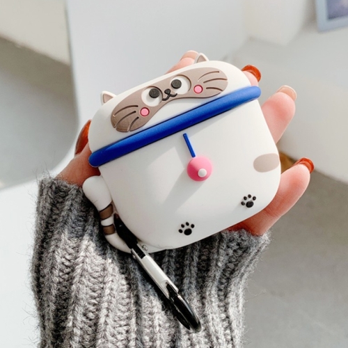 

Wireless Earphones Cartoon Cat Anti-fall Protective Case with Hook Up For AirPods Pro(White Blue)