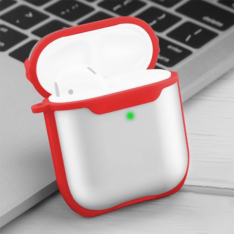 

Wireless Earphones Transparent Two-color Anti-fall TPU Protective Case with Hook For AirPods 1/2(Red)