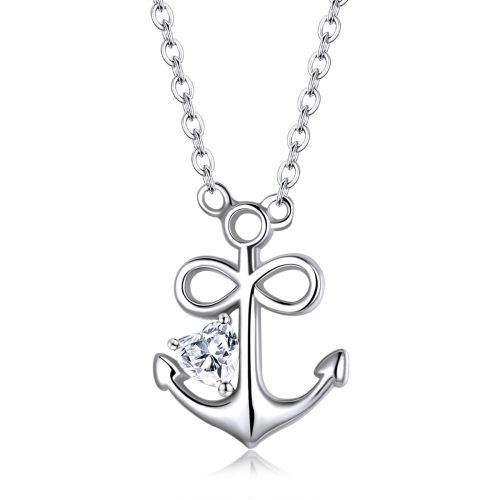 

S925 Sterling Silver Zircon Ship Anchor Women Nacklace Jewelry