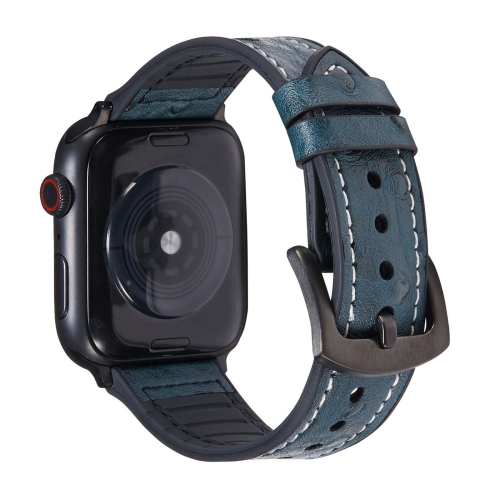 

Ostrich Texture Leather Replacement Watchbands For Apple Watch Series 7 41mm / 6 & SE & 5 & 4 40mm / 3 & 2 & 1 38mm(Navy Blue)