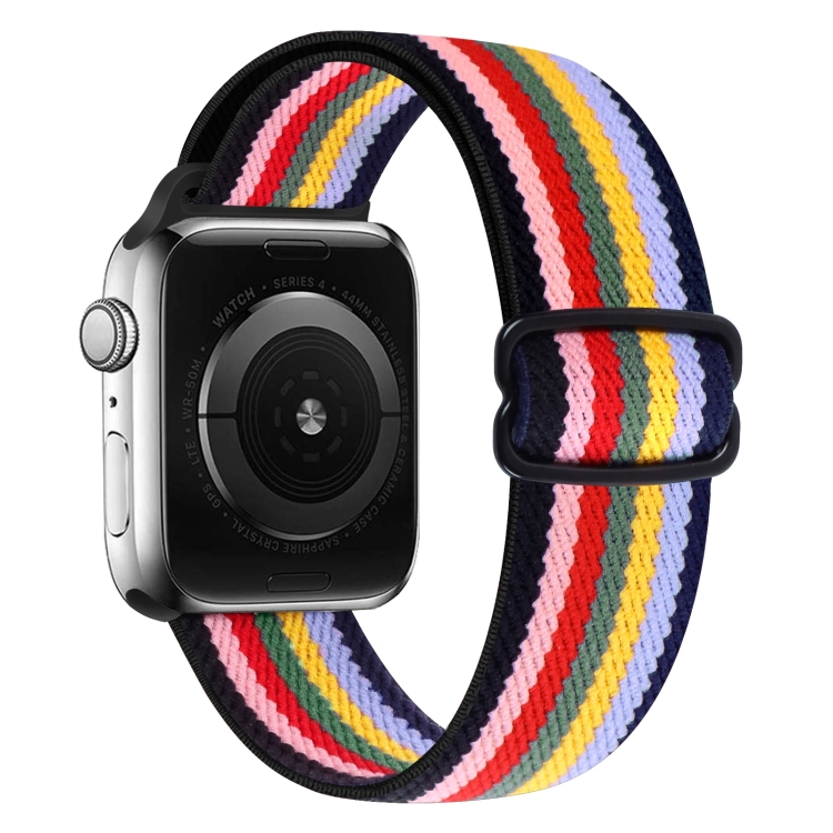 

8-shaped Buckle Nylon Replacement Strap Watchband For Apple Watch Series 6 & SE & 5 & 4 44mm / 3 & 2 & 1 42mm(Rainbow)