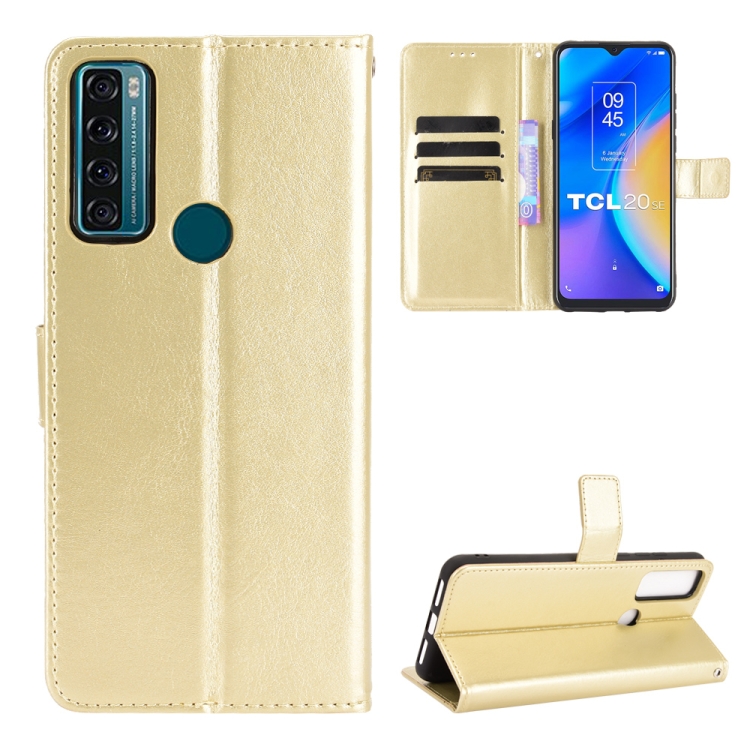 

For TCL 20 SE Crazy Horse Texture Horizontal Flip Leather Case with Holder & Card Slots & Lanyard(Gold)