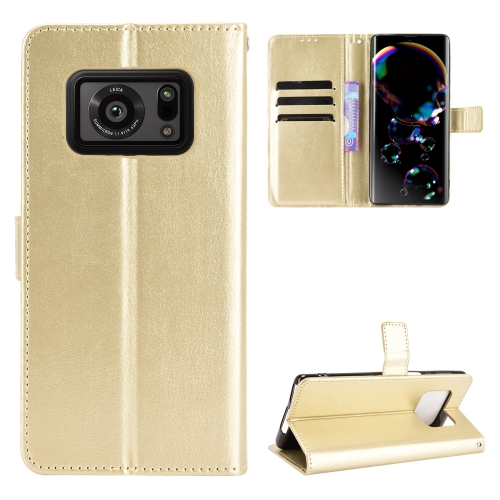 

For Sharp Aquos R6 Crazy Horse Texture Horizontal Flip Leather Case with Holder & Card Slots & Lanyard(Gold)