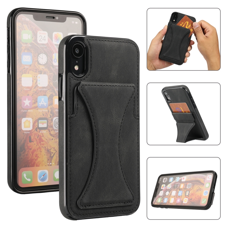 

Ultra-thin Shockproof Protective Case with Holder & Metal Magnetic Function For iPhone XR (Black)
