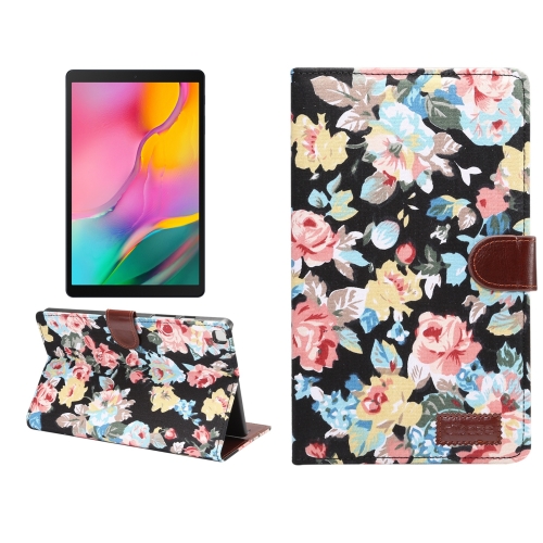 

For Samsung Tab A7 Lite T220 / T225 Flower Pattern Cloth Surface Horizontal Flip Leather Case with Holder & Card Slots(Black)