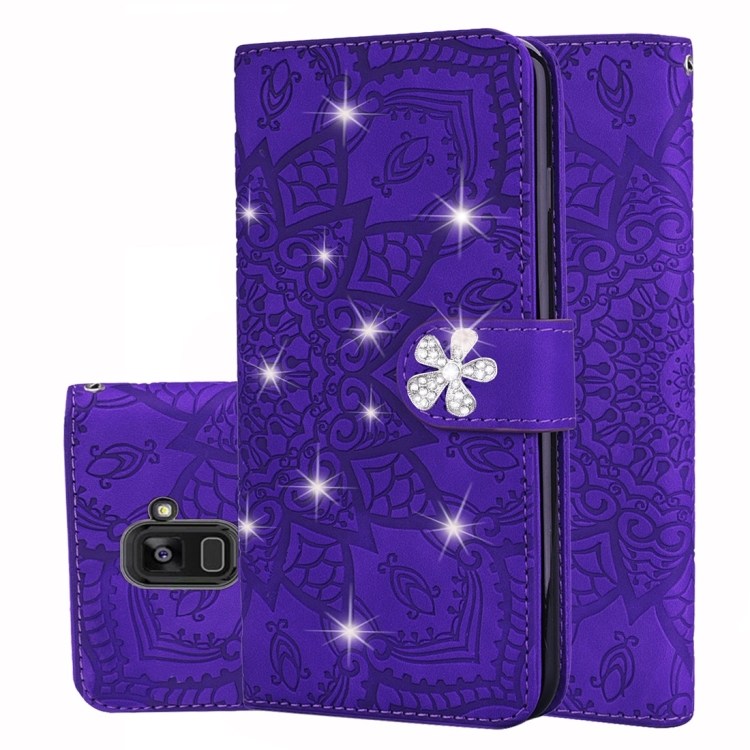 

For Galaxy A5 (2018) / A8 (2018) Calf Pattern Diamond Mandala Double Folding Design Embossed Leather Case with Wallet & Holder & Card Slots(Purple)