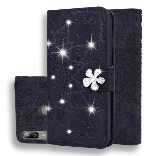 

For Galaxy A30 / A20 Calf Pattern Diamond Mandala Double Folding Design Embossed Leather Case with Wallet & Holder & Card Slots(Black)