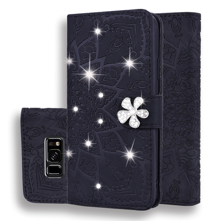

For Galaxy S8 Calf Pattern Diamond Mandala Double Folding Design Embossed Leather Case with Wallet & Holder & Card Slots(Black)