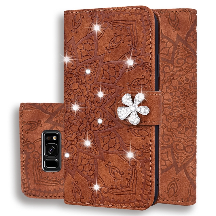 

For Galaxy S8+ Calf Pattern Diamond Mandala Double Folding Design Embossed Leather Case with Wallet & Holder & Card Slots(Brown)