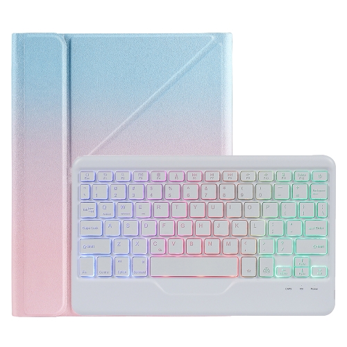 

B07S Splittable Backlight Bluetooth Keyboard Leather Case with Triangle Holder & Pen Slot For iPad 9.7 2018 & 2017 / Pro 9.7 / Air 2(Gradient Blue Pink)